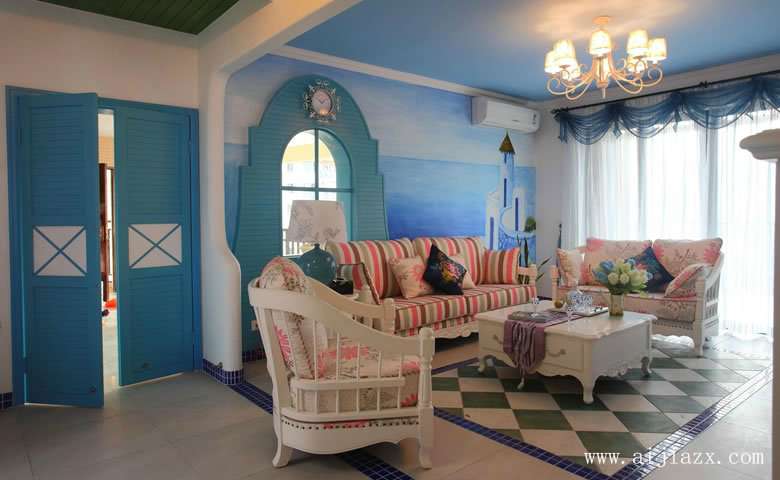  优雅迷人的地中海风格一居室客厅装修效果图
