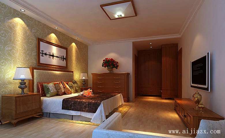 木质清香的新中式风格卧室装修效果图