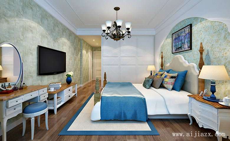 清新舒适的美式田园风格大户型卧室装修效果图