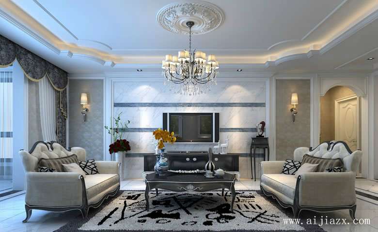 大方优美的欧式风格大户型客厅装修效果图