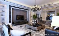 最新黑白配色简欧风格复式楼客厅装修效果图