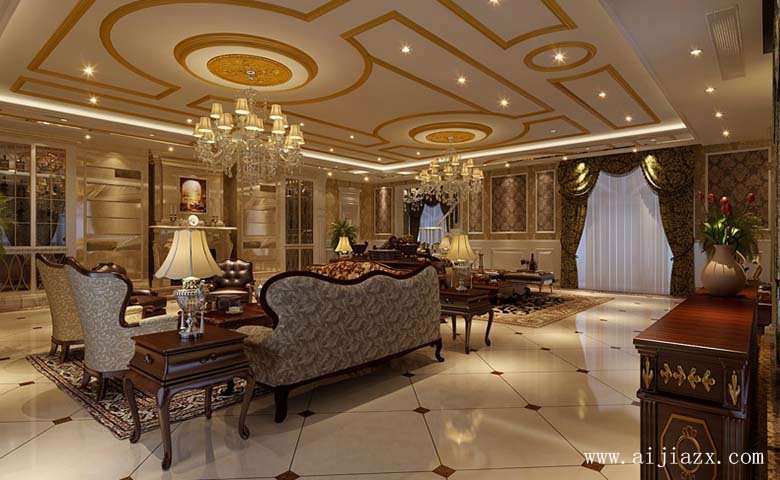 低调奢华的欧式风格大户型客厅装修效果图