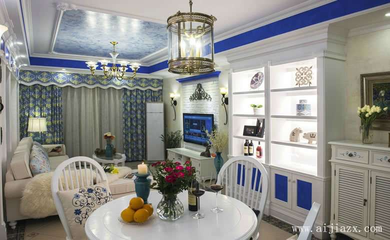 蓝白色的地中海风格客餐厅装修效果图