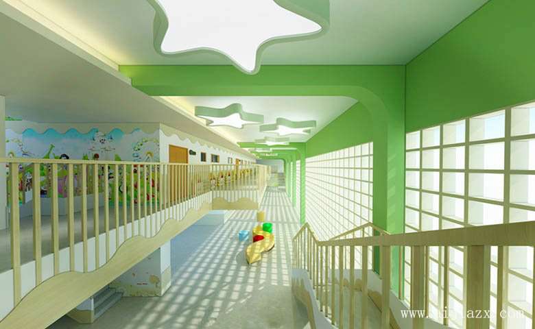 开阔大方的幼儿园走廊装修效果图