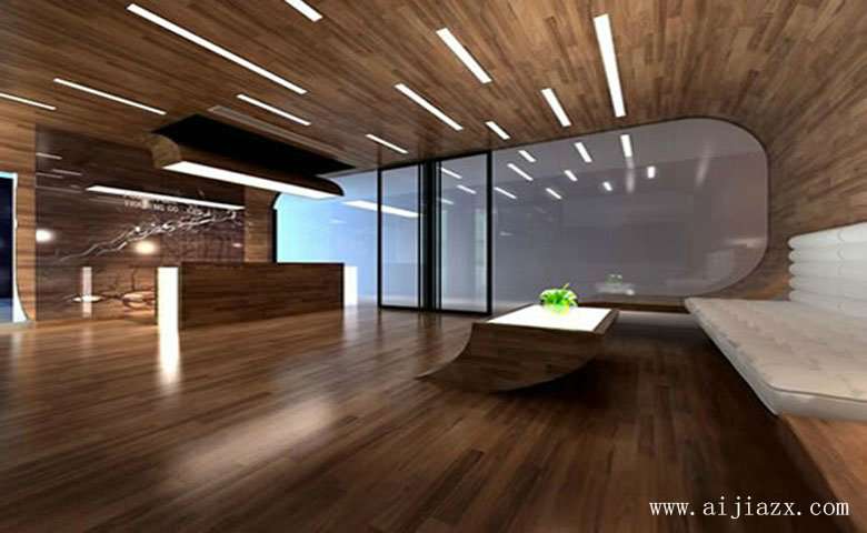 木质个性的现代简约风格办公室前厅前台装修效果图