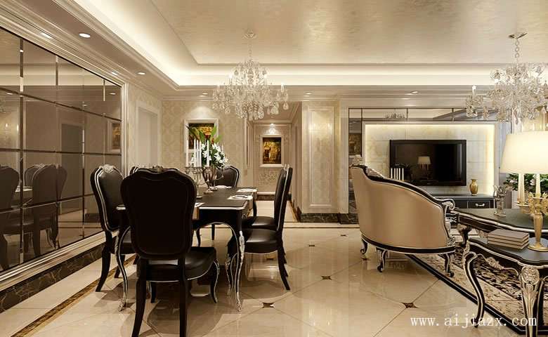 120平米低调奢华的简约欧式风格三居室餐厅装修效果图