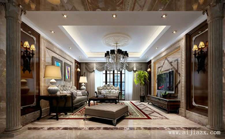220平米古朴大气的简约欧式风格超大户型客厅装修效果图