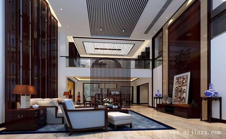 稳重大气的399平米新中式风格别墅客厅装修效果图
