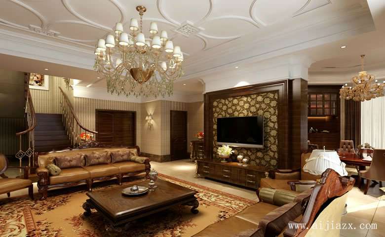 高贵典雅的欧式风格复式一楼客厅装修效果图
