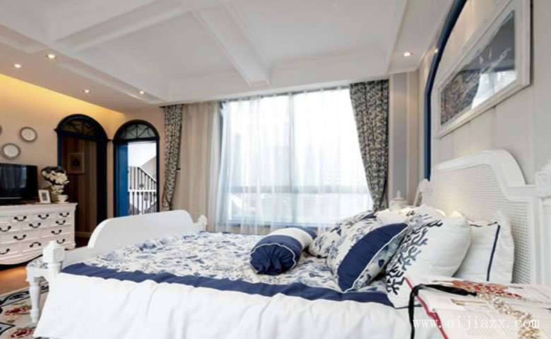 温馨浪漫的希腊地中海风格复式二楼主卧室装修效果图