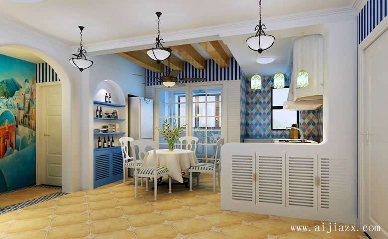 纯净舒适的地中海风格客餐厅装修效果图