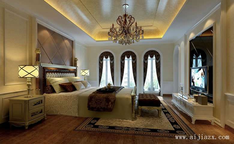 舒适低调的欧式风格别墅主卧室装修效果图